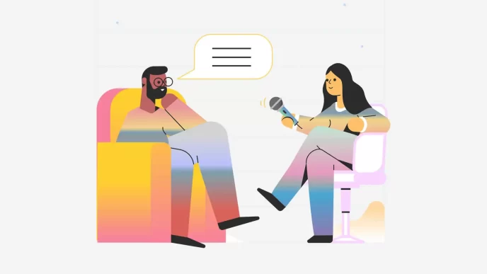 Illustrazione di un'intervista con due persone che parlano.