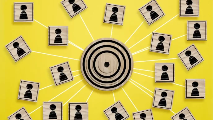 Immagine di bersaglio con collegamenti a icone di persone su sfondo giallo.