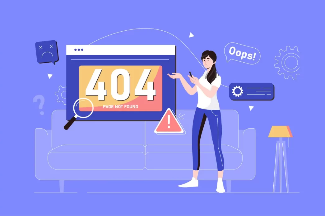 Errore 404 pagina non trovata su uno schermo con grafica.