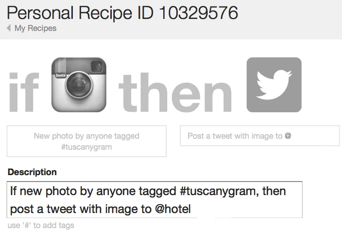 Descrizione della ricetta IFTTT per pubblicare tweet con foto da Instagram