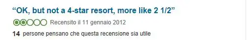 Recensione media su TripAdvisor di un resort, considerato non all'altezza delle 4 stelle.