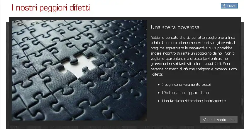 Screenshot con i difetti o i punti deboli dell’hotel