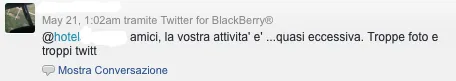 Tweet di utenti su Twitter con commenti sull'attività di un hotel usando IFTTT
