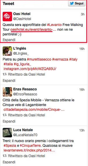 Tweet di Oasi Hotel e altri utenti su eventi e attrazioni locali