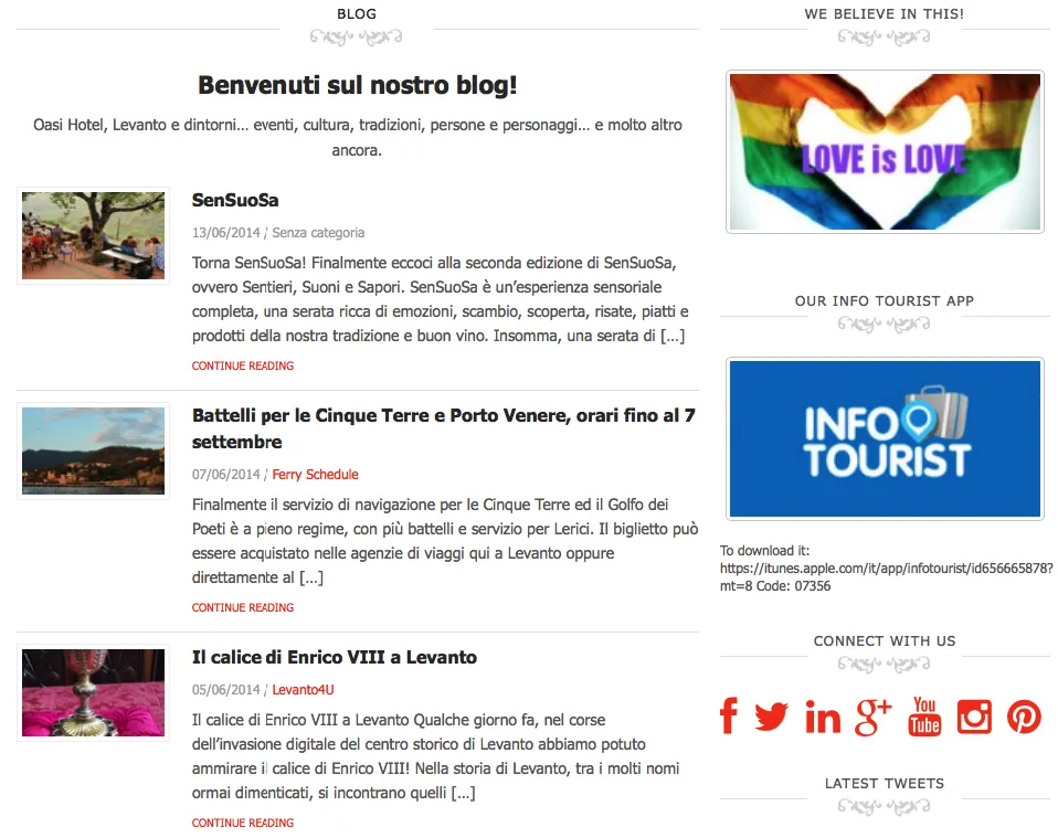 Pagina del blog dell'Oasi Hotel con articoli su eventi locali e cultura