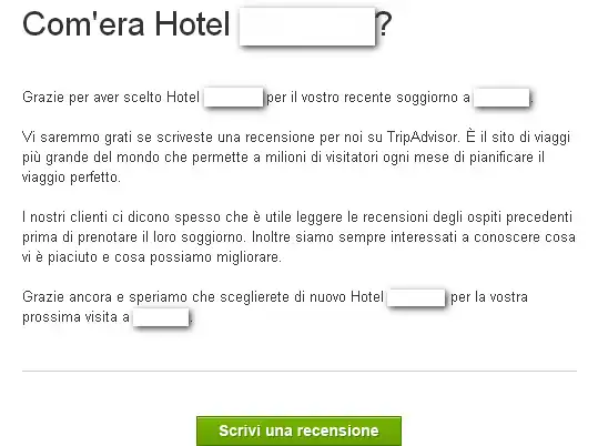 Email di invito a recensire un hotel