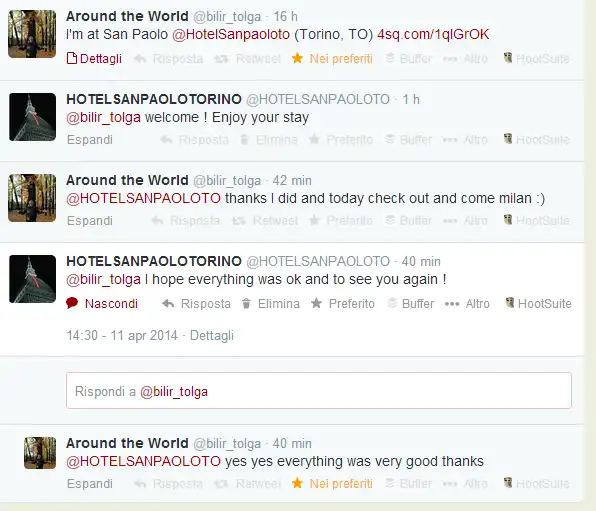 Vecchia pagina twitter del Hotel San Paolo