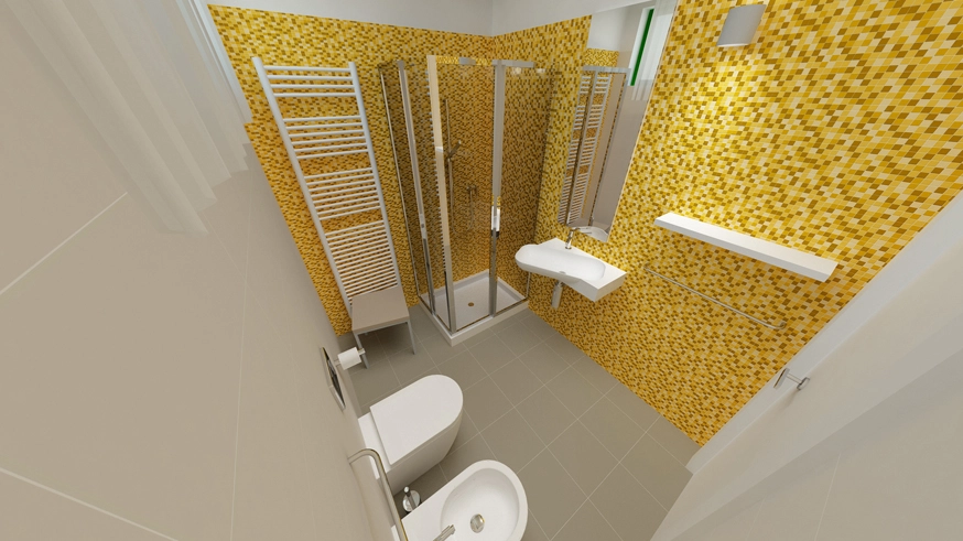 Bagno moderno con piastrelle a mosaico giallo