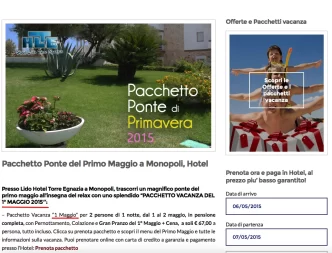 Offerta pacchetto vacanza di primavera 2015 per Monopoli, con opzioni di prenotazione e dettagli sul soggiorno.