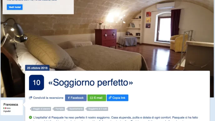 Camera da letto accogliente con recensione positiva su Booking.com, punteggio 10, La Casa Dei Nonni, Matera, Italia.