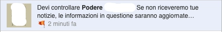 Notifica di aggiornamento su Facebook per controllare e aggiornare le informazioni del sito web del Podere.