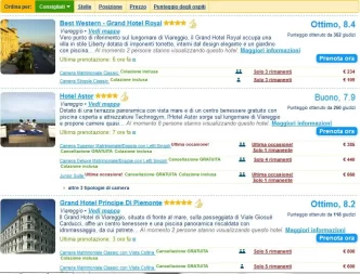 Pagina di prenotazione per hotel a Viareggio con informazioni su disponibilità, prezzi, e recensioni degli ospiti.