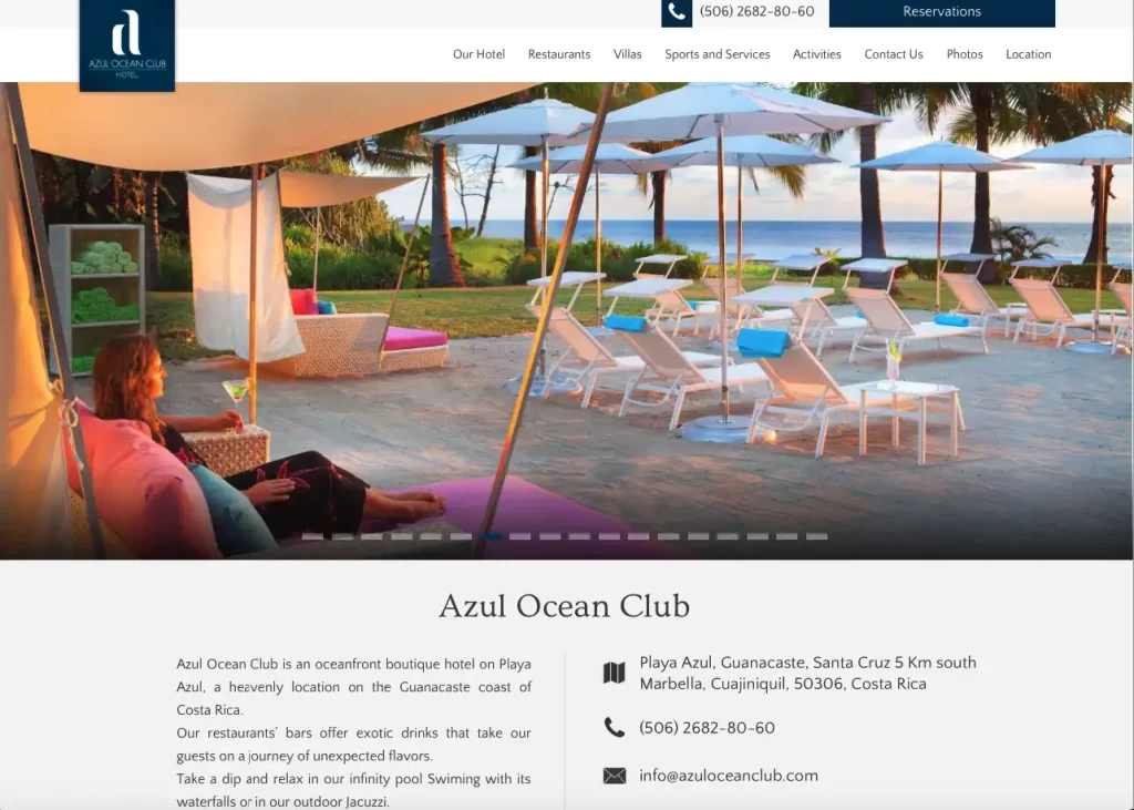 Pagina dell'Azul Ocean Club Hotel con vista sul mare e area relax. ​