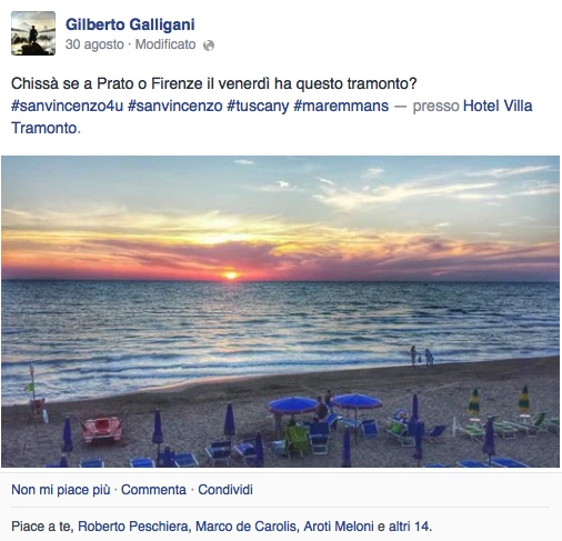 Foto del tramonto visto dalla spiaggia dell'Hotel Villa Tramonto a San Vincenzo.