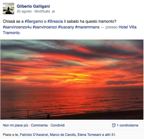 Tramonto infuocato visibile dalla spiaggia dell'Hotel Villa Tramonto a San Vincenzo.