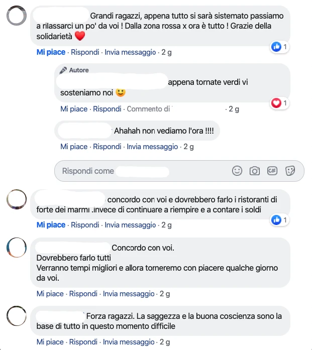Messaggi di supporto e ringraziamento da parte dei clienti all'Hotel Storyville durante un periodo difficile.