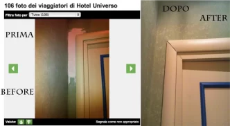 Prima e dopo del restauro di una porta in un hotel