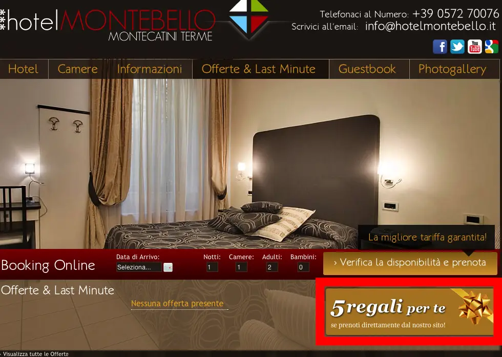  Sito web dell'Hotel Montebello con promozioni per prenotazione diretta