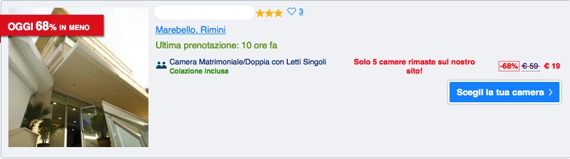 Offerta hotel a Marebello, Rimini su Booking.com con sconto del 68% e colazione inclusa.