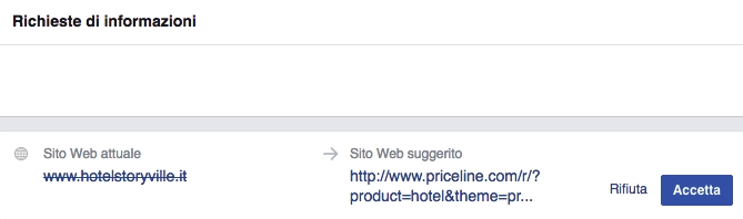 Notifica di aggiornamento del sito web con suggerimento di un nuovo URL.