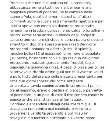 Recensione che descrive un'esperienza negativa in un ristorante, lamentando la ripetitività dei piatti e problemi di servizio.