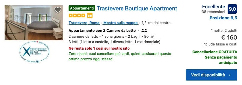 Appartamenti Trastevere Boutique Apartment a Roma con sanificazione certificata.