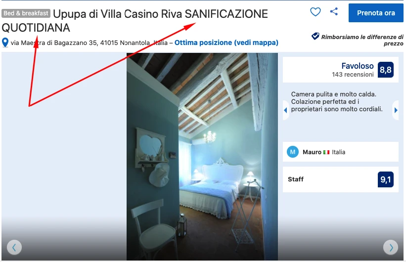 Bed and breakfast Upupa di Villa Casino Riva con sanificazione quotidiana situato a Nonantola.