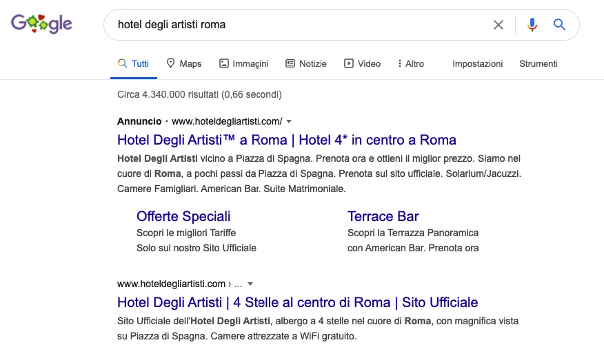 Risultati di ricerca per Hotel Degli Artisti a Roma con descrizioni delle offerte e dei servizi disponibili.
