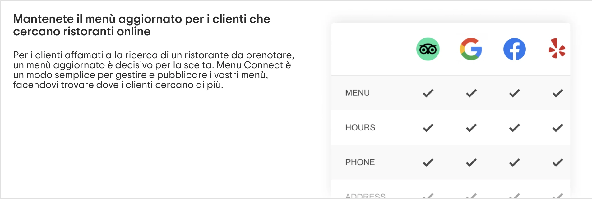 Mantenete il menù aggiornato per i clienti che cercano ristoranti online, utilizzando Menu Connect di TripAdvisor.