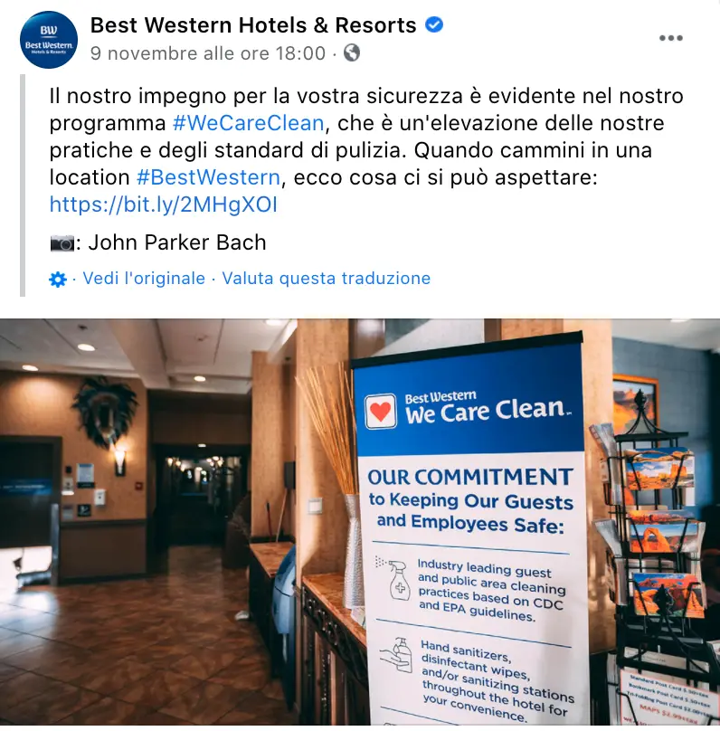 Best Western We Care Clean: Impegno per la sicurezza e la pulizia dei nostri hotel per garantire un soggiorno sicuro.
