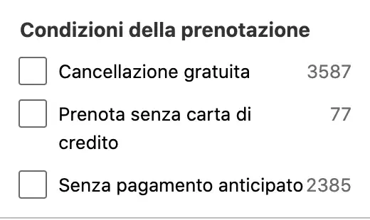 Opzioni di condizioni della prenotazione con cancellazione gratuita, prenotazione senza carta di credito e senza pagamento anticipato.
