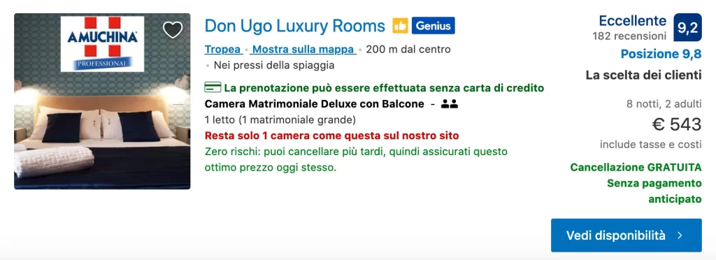 Don Ugo Luxury Rooms a Tropea con sanificazione Amuchina Professional.