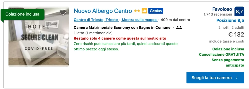 Nuovo Albergo Centro a Trieste con sanificazione Secure Clean Covid-free.
